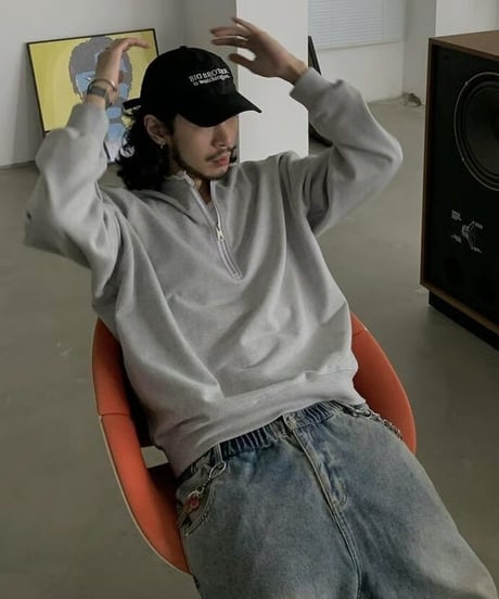 Half Zip Damage Sweat / 2color