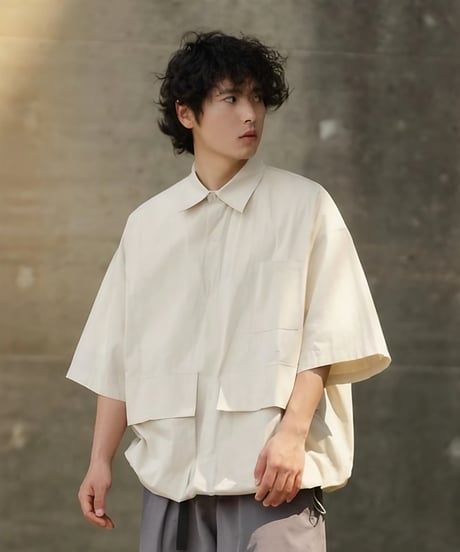 LOOSE LAPEL MULTI-POCKET SHIRT / 2COLORS