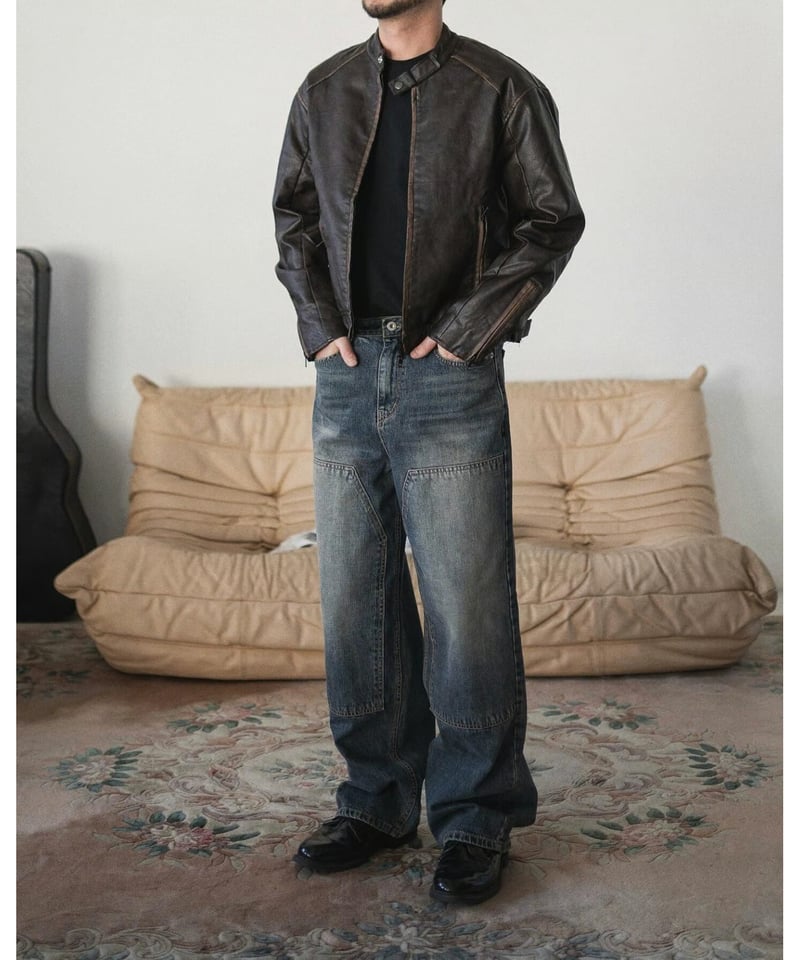 Stand-Up Collar Leather Jacket | keels