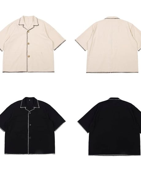 Stitch Piping Open Collar Wide Shirt  / 2color