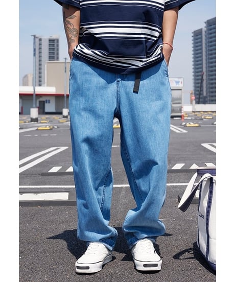 Belted Wide Tapered Denim Pants / 3color