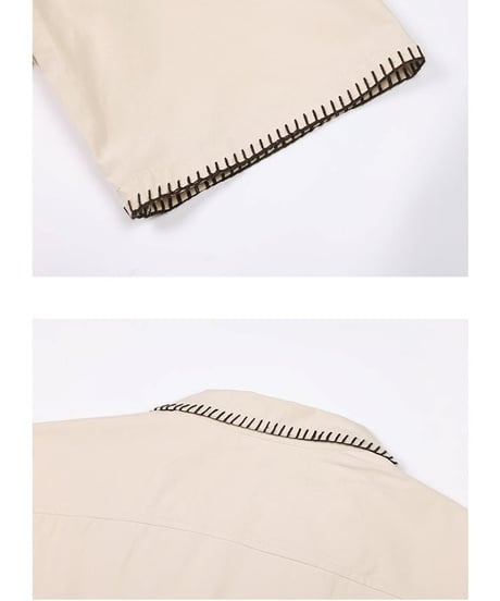 Stitch Piping Open Collar Wide Shirt  / 2color