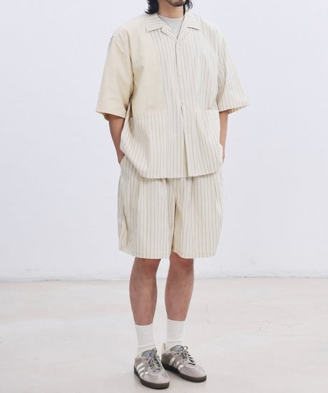 Bi-Stripe Big Pocket Open Collar Shirt