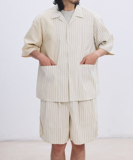 Bi-Stripe Big Pocket Open Collar Shirt