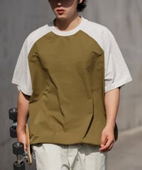 Bi-Material Raglan Wide Form T-shirt / 2colors