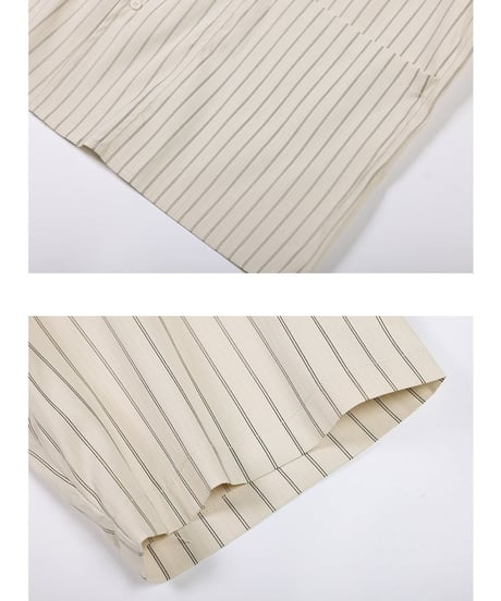 Bi-Stripe Big Pocket Open Collar Shirt