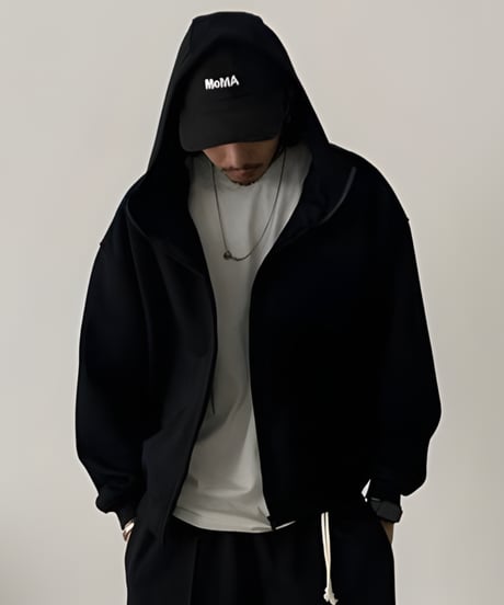Stand Collar Box Zip Hoodie / 2color