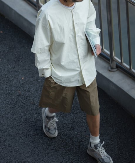 Plain Collarless Short Sleeve Shirt / 3color