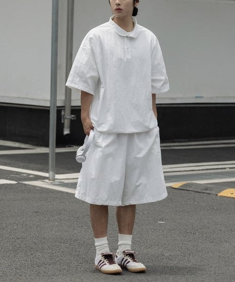 Drawstring Round Collar Pullover / 2colors