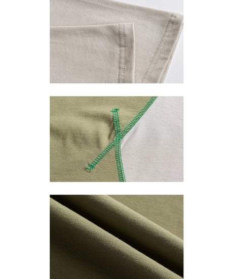 Color Stitch Wide Raglan Sleeve T-Shirt  / 2color