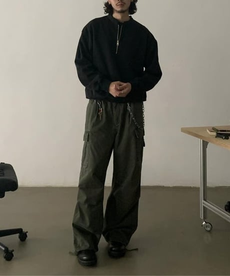 Half Zip Damage Sweat / 2color