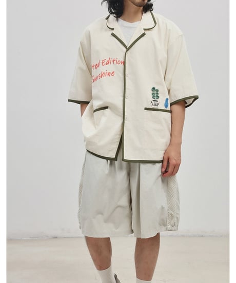 Open Collar Summer Embroidered Loose Silhouette Shirt