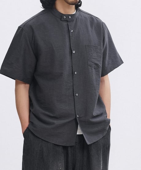 Shrink Band Collar Wide Form Shirt  / 2color