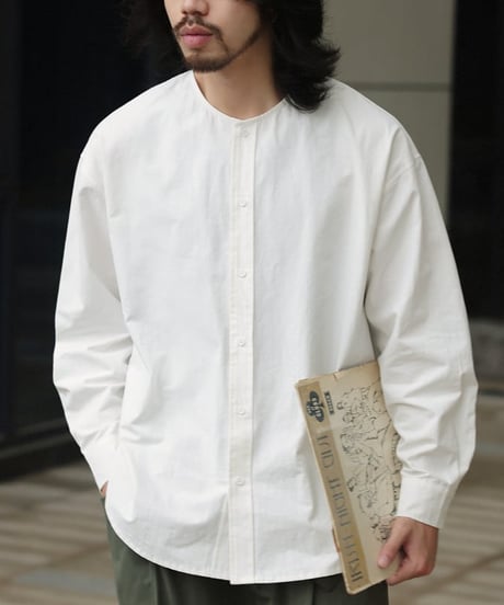 Plain No-collar Wide Form Shirt / 4color