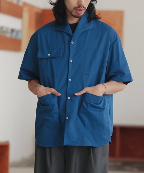 Open Collar 4-Pocket Drape Shirt / 3color