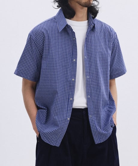 Box Silhouette Blue Check Wide Shirt