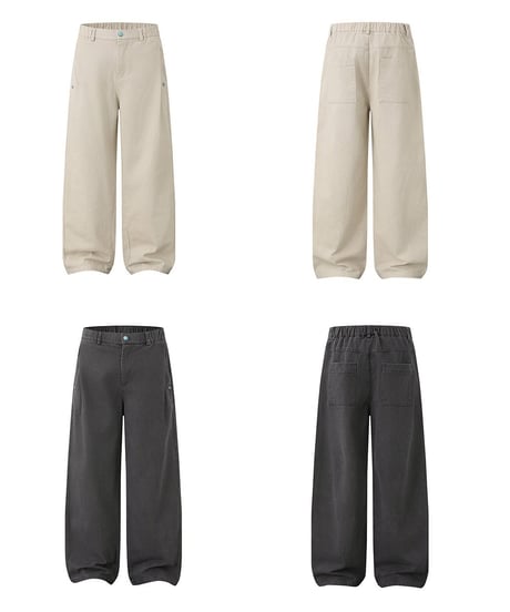Accent Button Wide Straight Easy Pants  / 2color