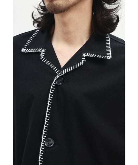 Stitch Piping Open Collar Wide Shirt  / 2color
