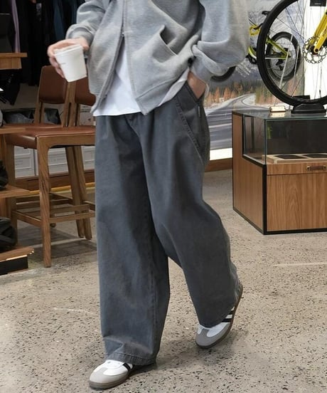 Washed Cotton Tuck Wide Pants