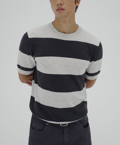 Striped Knit Short Sleeve T-Shirt / 2color