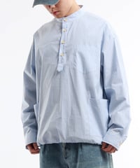 Pale Stripe Band Collar Pullover Shirt