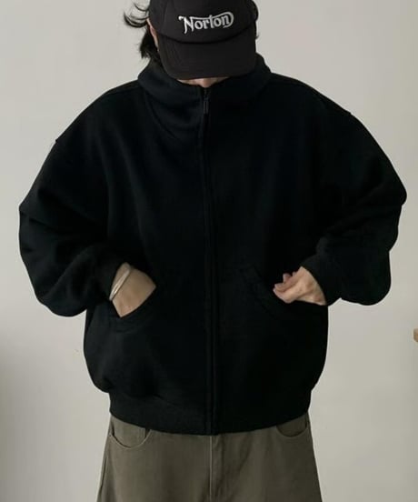 Stand Collar Box Zip Hoodie / 2color