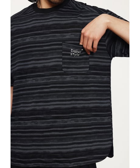 Embroidered Melange Border Slit T-Shirt  / 2color