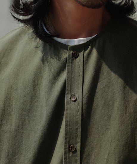 Plain No-collar Wide Form Shirt / 4color