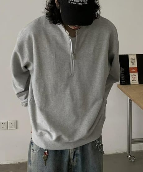 Half Zip Damage Sweat / 2color