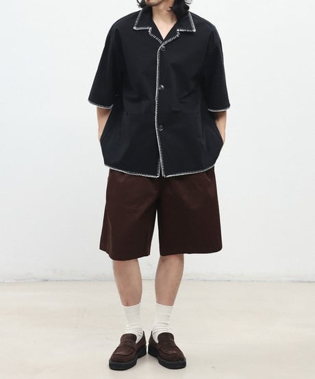 Stitch Piping Open Collar Wide Shirt  / 2color