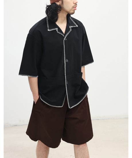 Stitch Piping Open Collar Wide Shirt  / 2color
