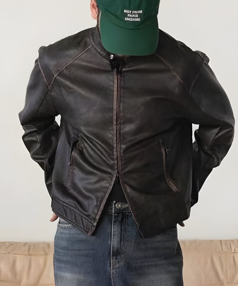 Stand-Up Collar Leather Jacket | keels