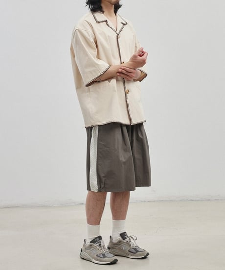 Stitch Piping Open Collar Wide Shirt  / 2color