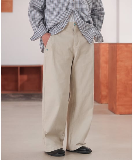 Accent Button Wide Straight Easy Pants  / 2color