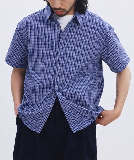 Box Silhouette Blue Check Wide Shirt