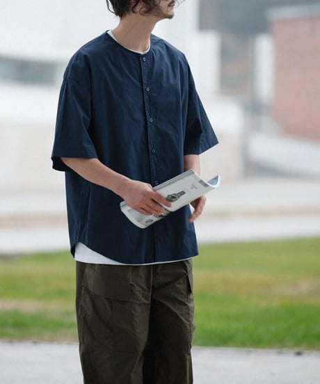 Plain Collarless Short Sleeve Shirt / 3color