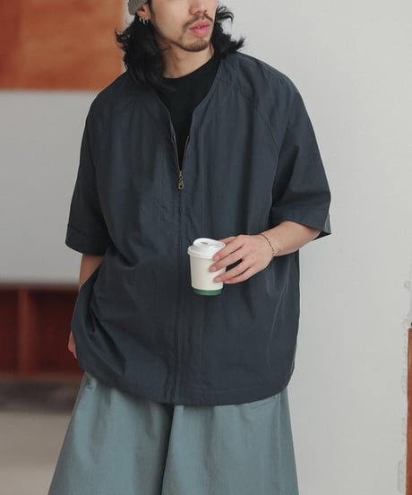 Wide Silhouette No-Collar Zippered Shirt / 5color