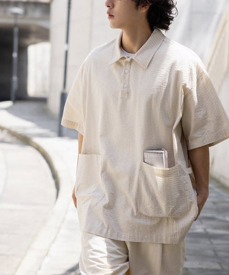 Pullover Stripe Form Pocket Shirt / 4color
