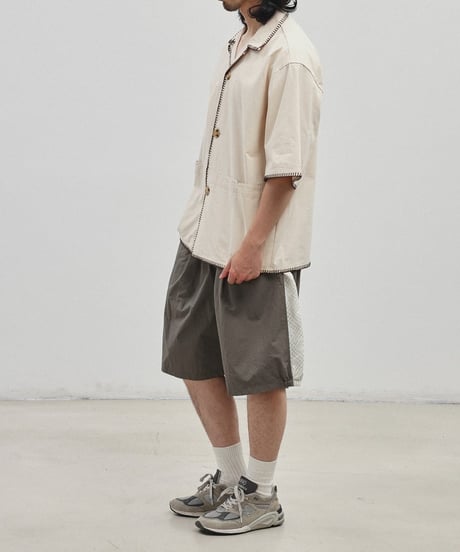 Stitch Piping Open Collar Wide Shirt  / 2color