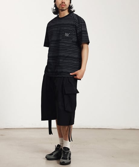 Embroidered Melange Border Slit T-Shirt  / 2color