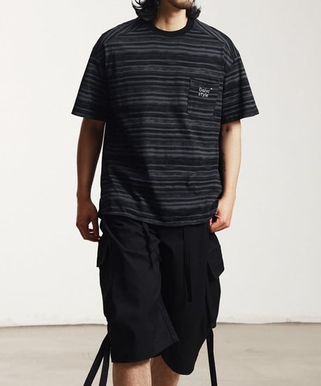 Embroidered Melange Border Slit T-Shirt  / 2color