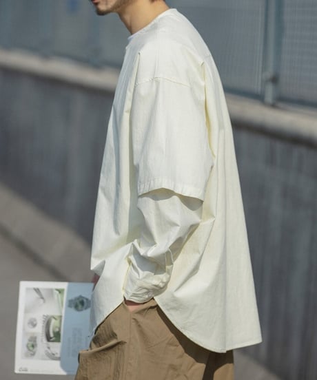 Plain Collarless Short Sleeve Shirt / 3color