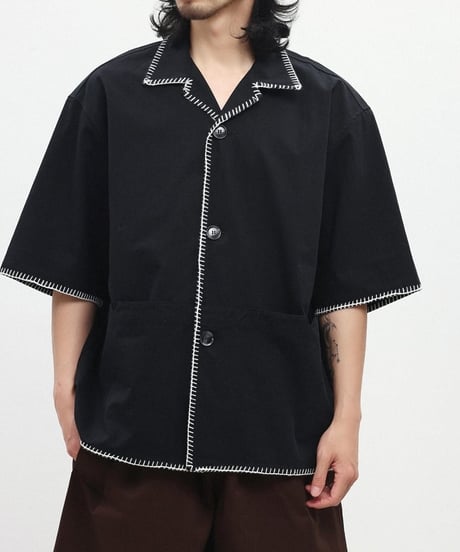 Stitch Piping Open Collar Wide Shirt  / 2color