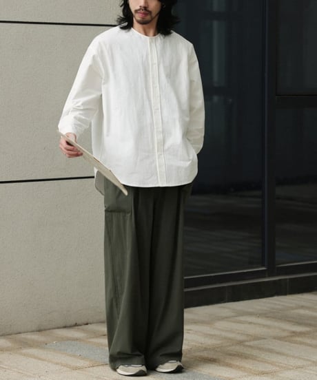 Plain No-collar Wide Form Shirt / 4color