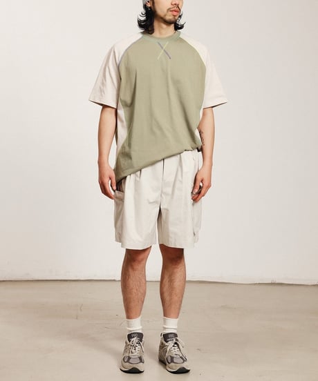 Color Stitch Wide Raglan Sleeve T-Shirt  / 2color