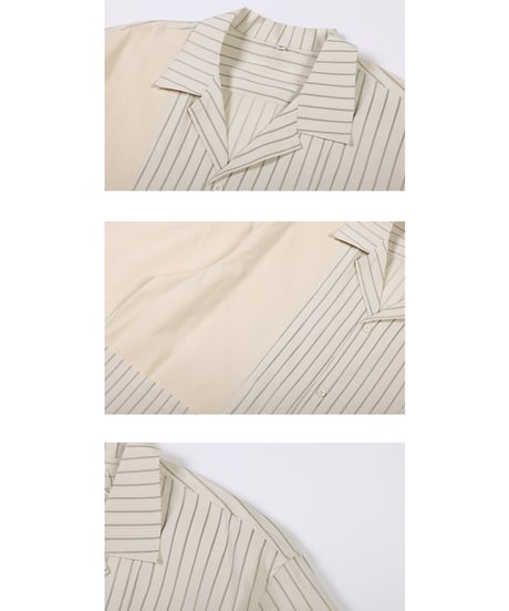 Bi-Stripe Big Pocket Open Collar Shirt