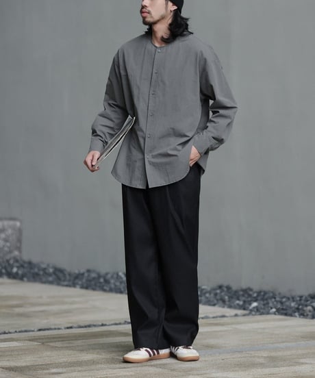 Plain No-collar Wide Form Shirt / 4color