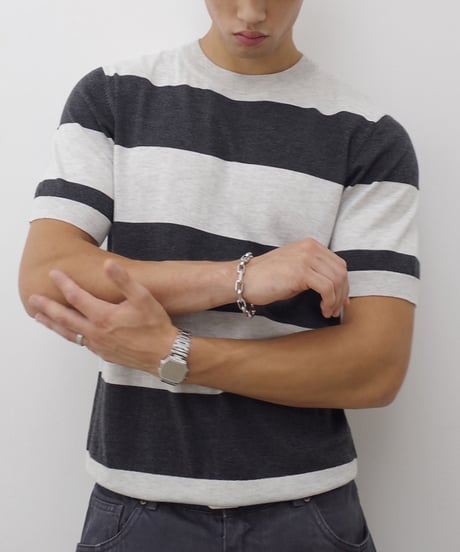 Striped Knit Short Sleeve T-Shirt / 2color