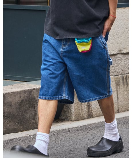 Baggy Silhouette Washed Denim Short Pants / 3color