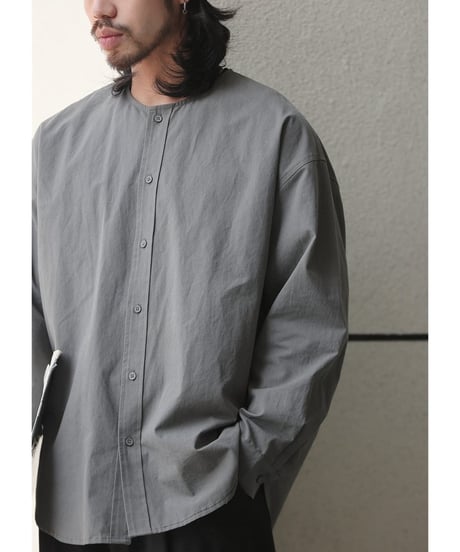 Plain No-collar Wide Form Shirt / 4color